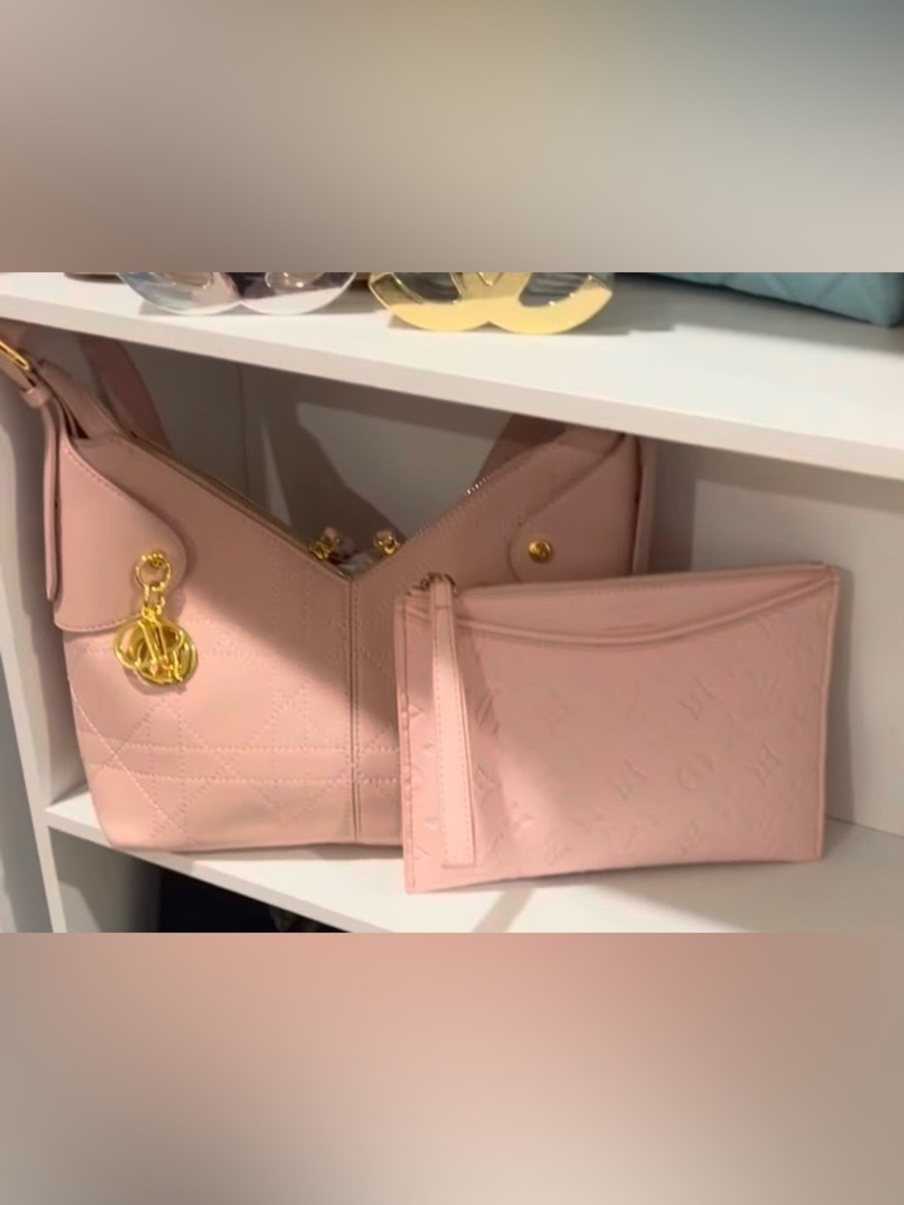 Pink CD shoulder bag and pouch